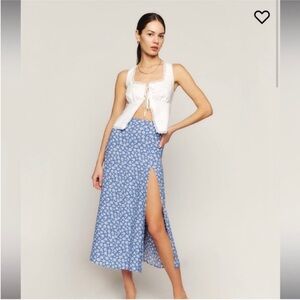 Reformation Zoe Blue Floral Slit Midi Skirt 8P